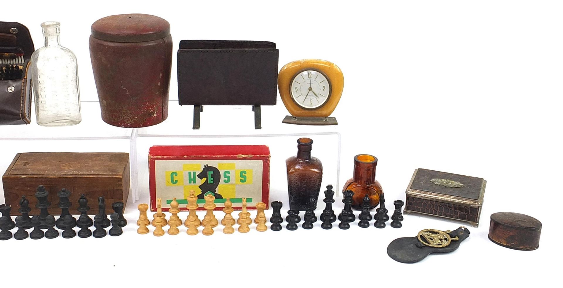 Sundry items including wooden chess sets, Huntley & Palmers biscuit tin and antique glass - Image 3 of 3