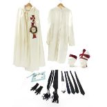 Masonic regalia including Templar Cross cloak, sashes and leather belt