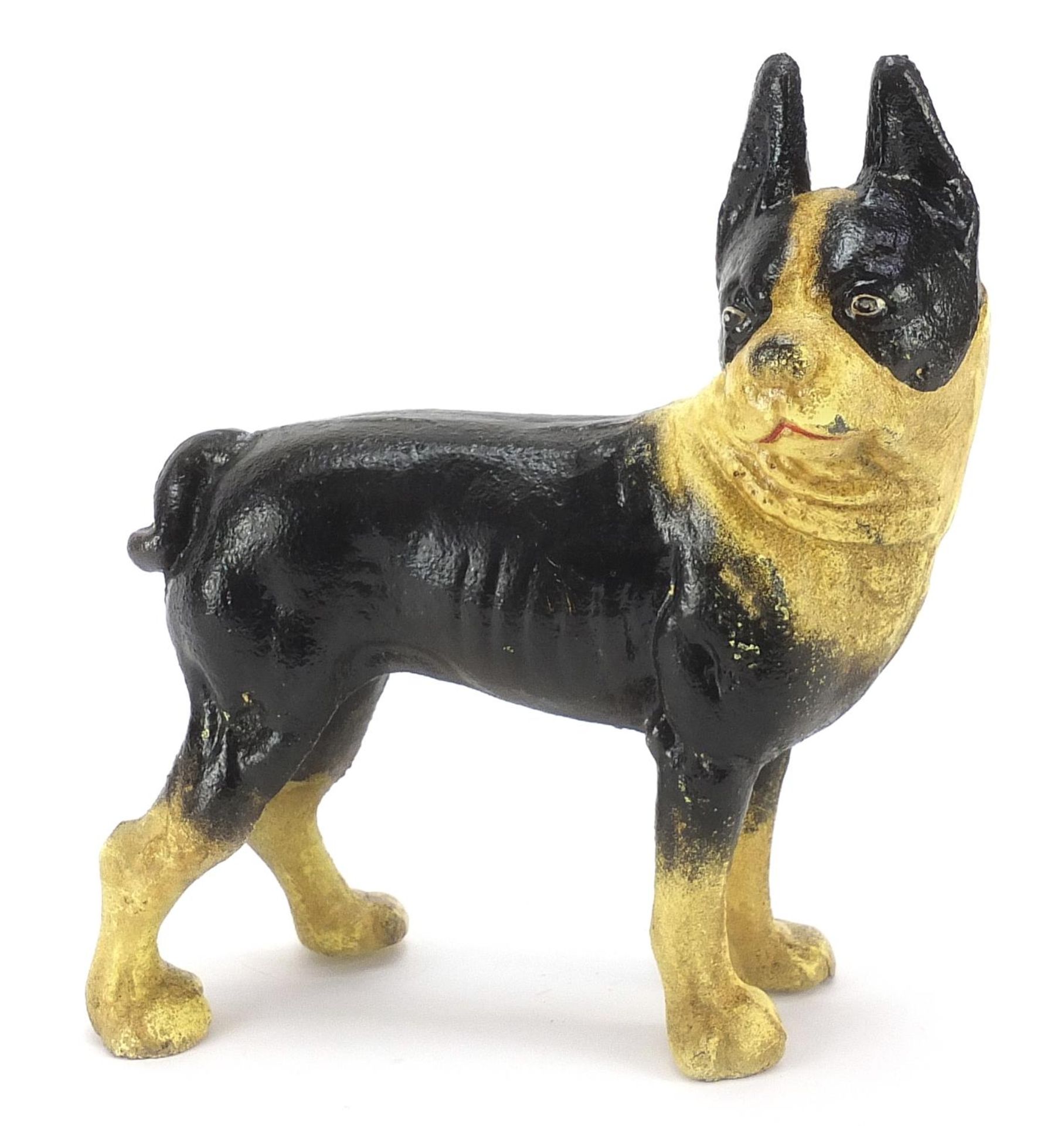 Painted cast iron standing French Bulldog, 20cm high