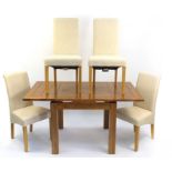 J B Global, oak draw leaf dining table and four upholstered chairs, the table 78.5cm H x 90cm D x