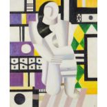 Manner of Fernand Leger - Surreal composition, female and geometric shapes, French school oil on