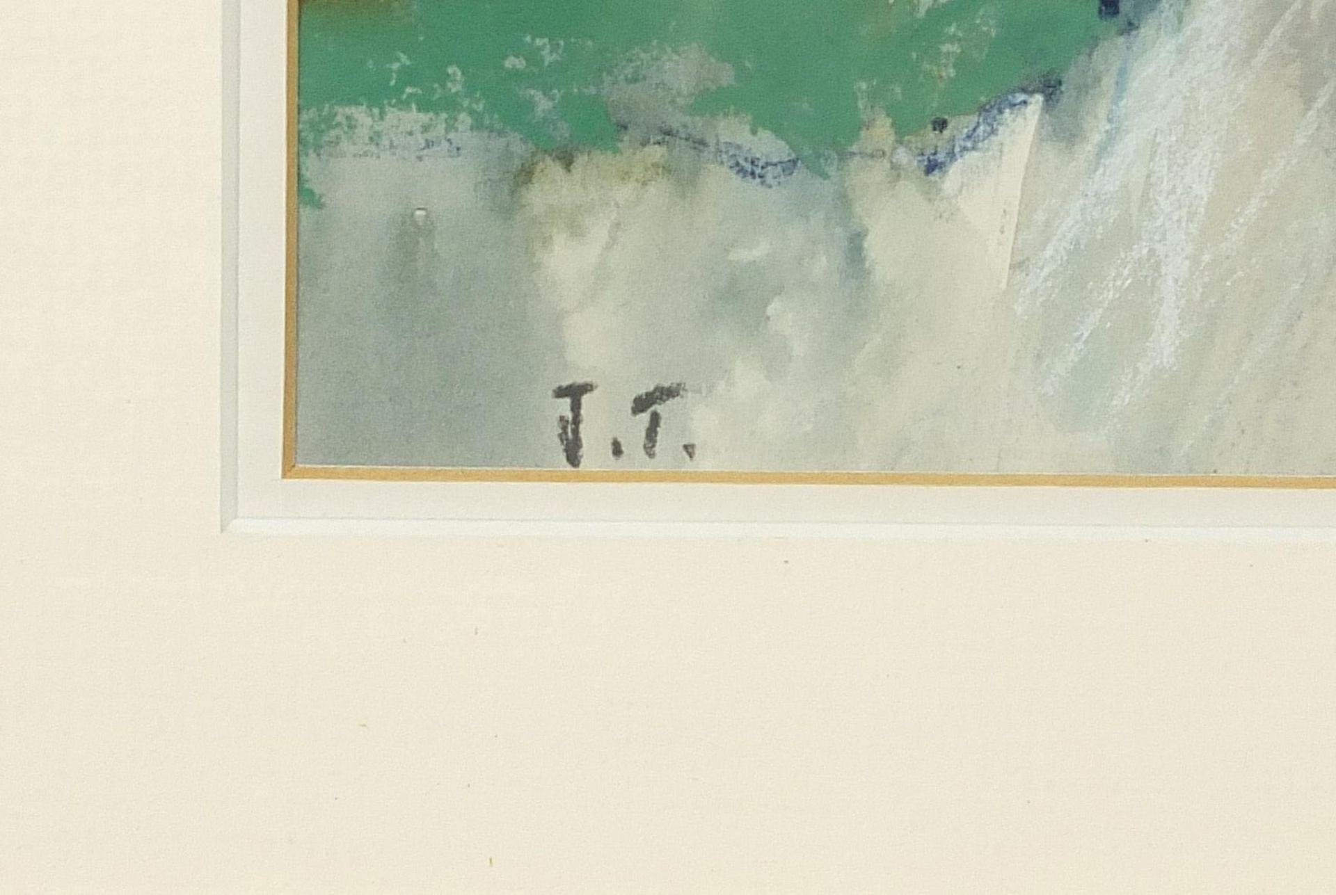 John Tookey - Village landscape, monogramed pastel, mounted, framed and glazed, 23.5cm x 16cm - Bild 3 aus 4