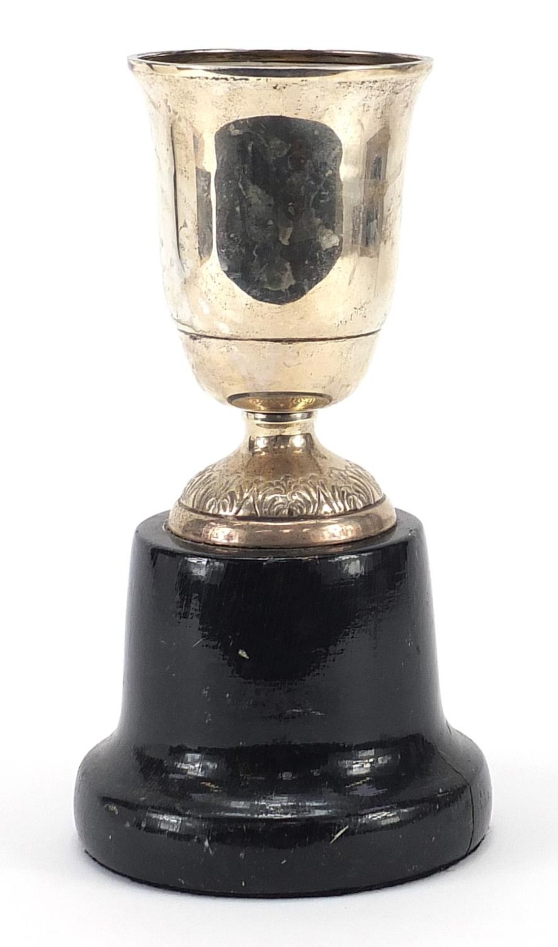 Spanish silver equestrian interest trophy raised an ebonised wood base, 22cm high, total weight 414g - Image 2 of 4