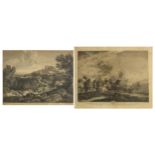 La Defaite des Sarazins and one other, two 18th century engravings, each mounted, framed and glazed,