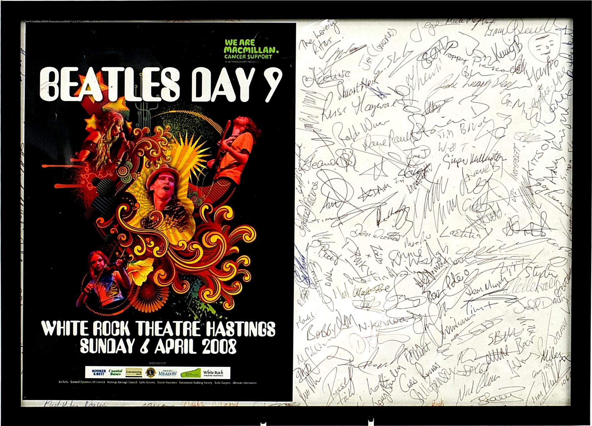 The Beatles day nine signed White Rock Theatre Hastings programme, Sunday 6th April 2008, framed,