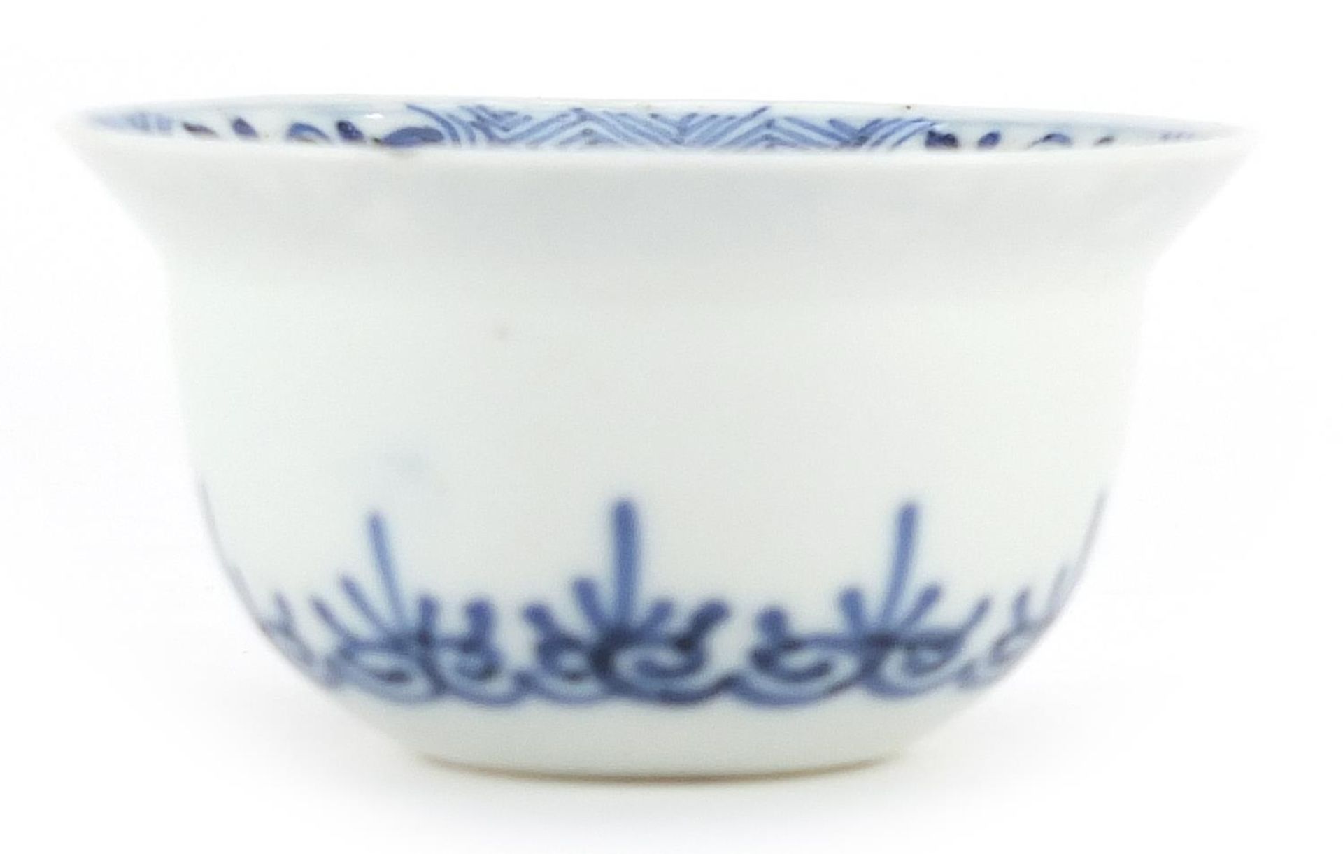 Chinese blue and white porcelain tea bowl hand painted with flowers, character marks to the base, - Image 2 of 3