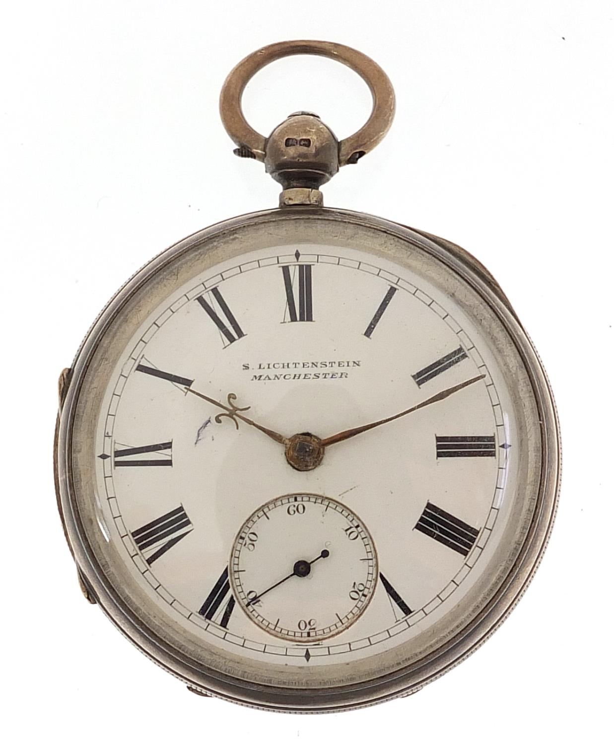 S Lichtenstein, gentlemen's silver open face pocket watch, the fusee movement numbered 43542, the