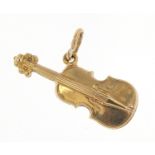 9ct gold violin charm, 2.2cm high, 0.5g