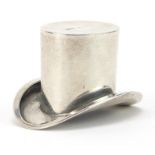 Sydney & Co, Edwardian silver top hat, possibly a pincushion, Birmingham 1910, 5cm wide, 15.0g