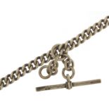 Silver watch chain with T bar, 35cm in length, 45.5g