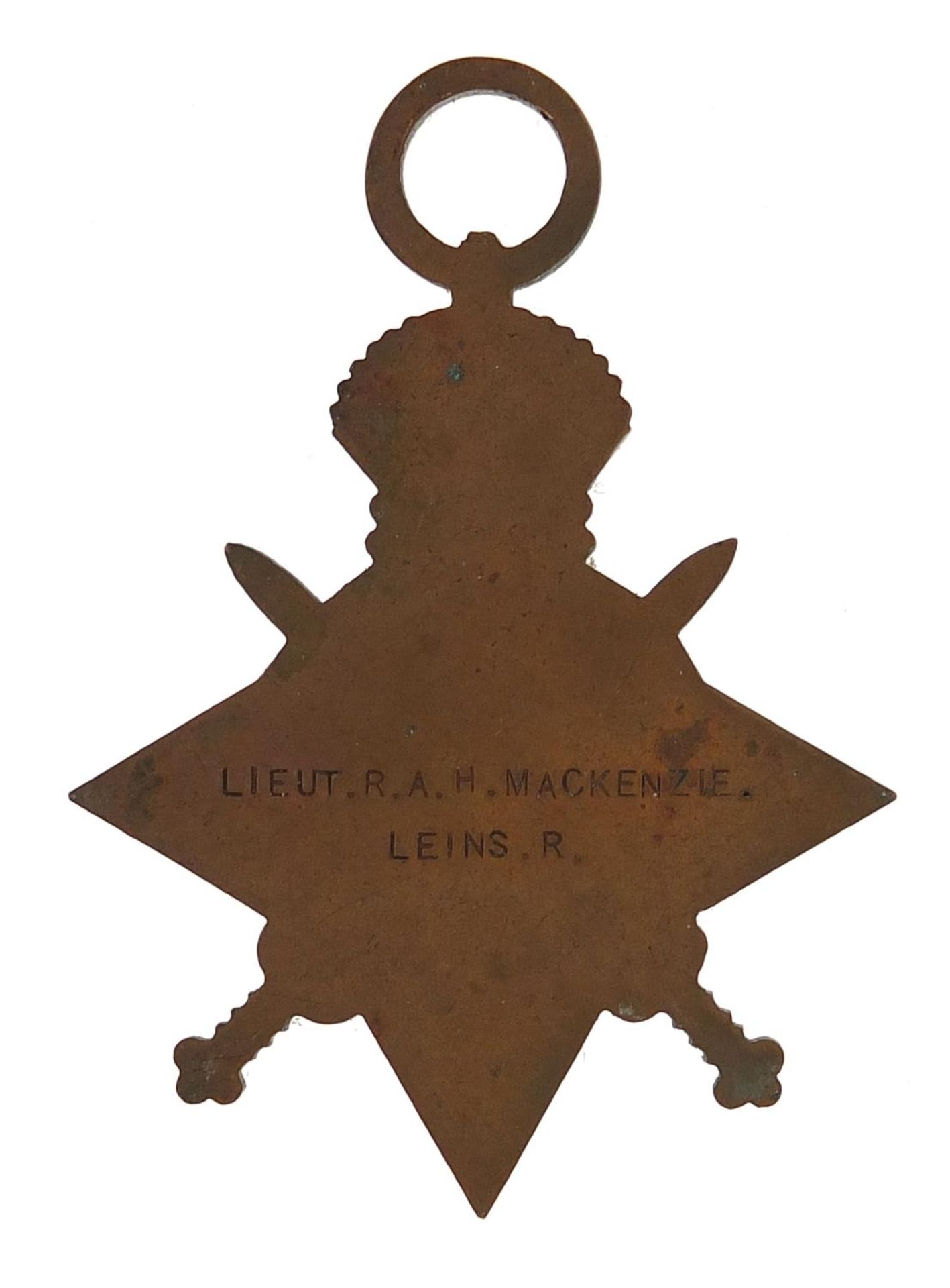 British military World War I 1914-15 star awarded to LIEUT.R.A.H.MACKENZIE.LEINS.R. - Bild 2 aus 2