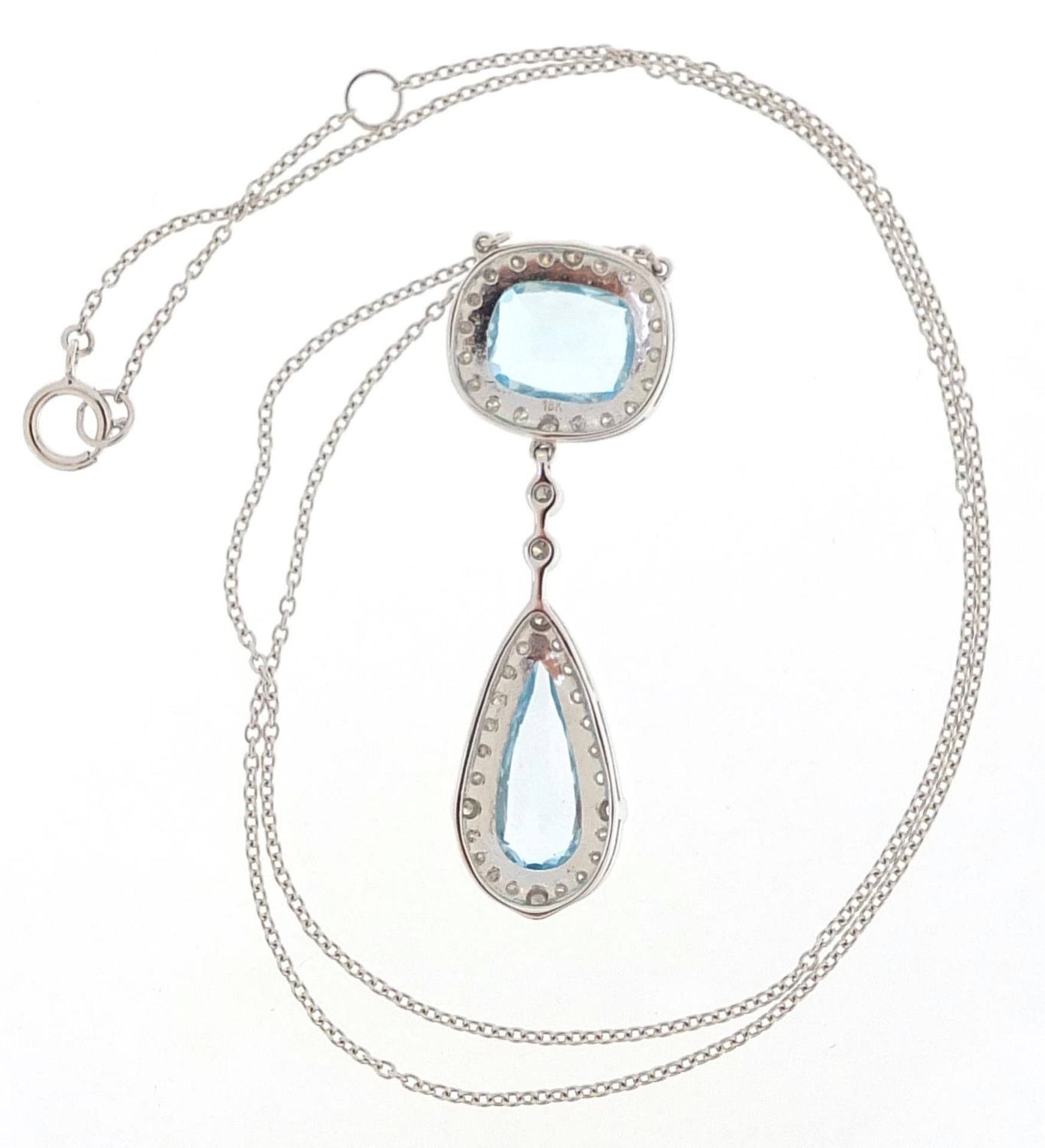 Art Deco style 18ct white gold blue topaz and diamond necklace, total topaz weight approximately 5. - Image 3 of 6