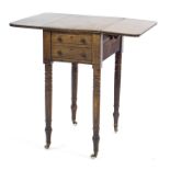 Victorian mahogany drop leaf table with two frieze drawers raised on turned legs, 71.5cm H x 50cm