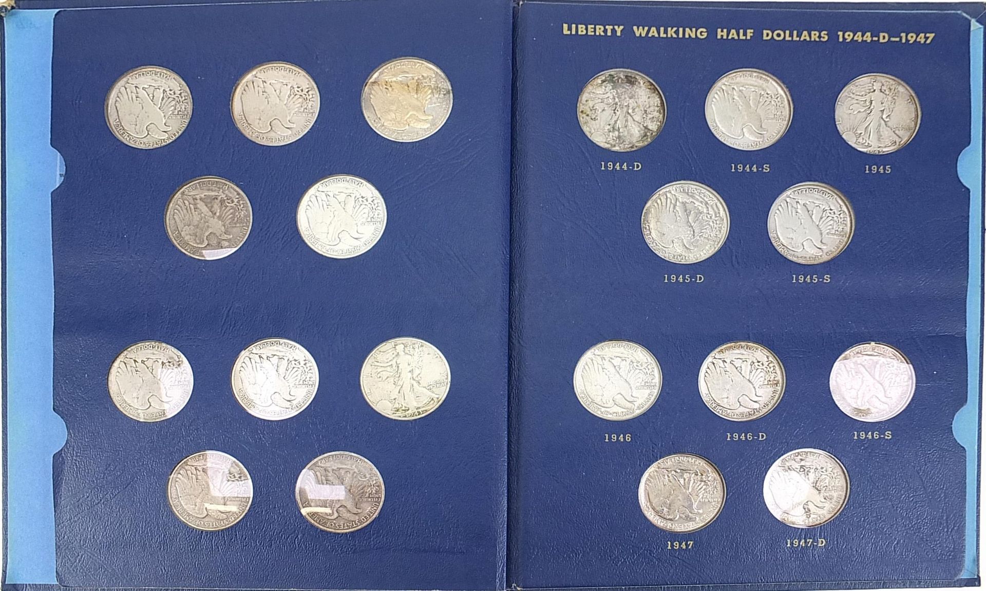 American coinage including Liberty Walking halves arranged in two albums and 1993 one ounce silver - Bild 5 aus 6
