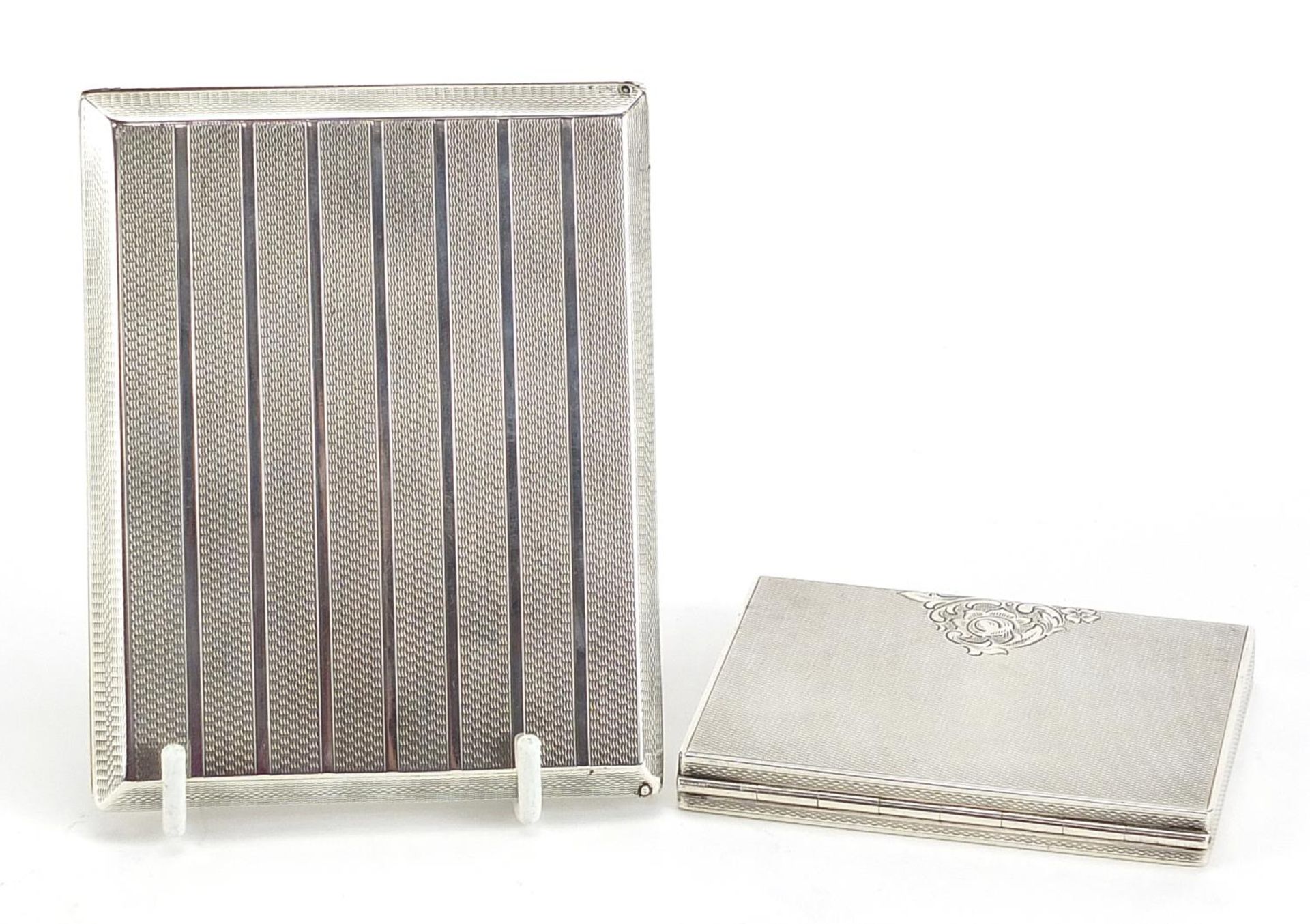 Two rectangular silver cigarette cases with engine turned decoration, the largest by Deakin & - Image 5 of 5