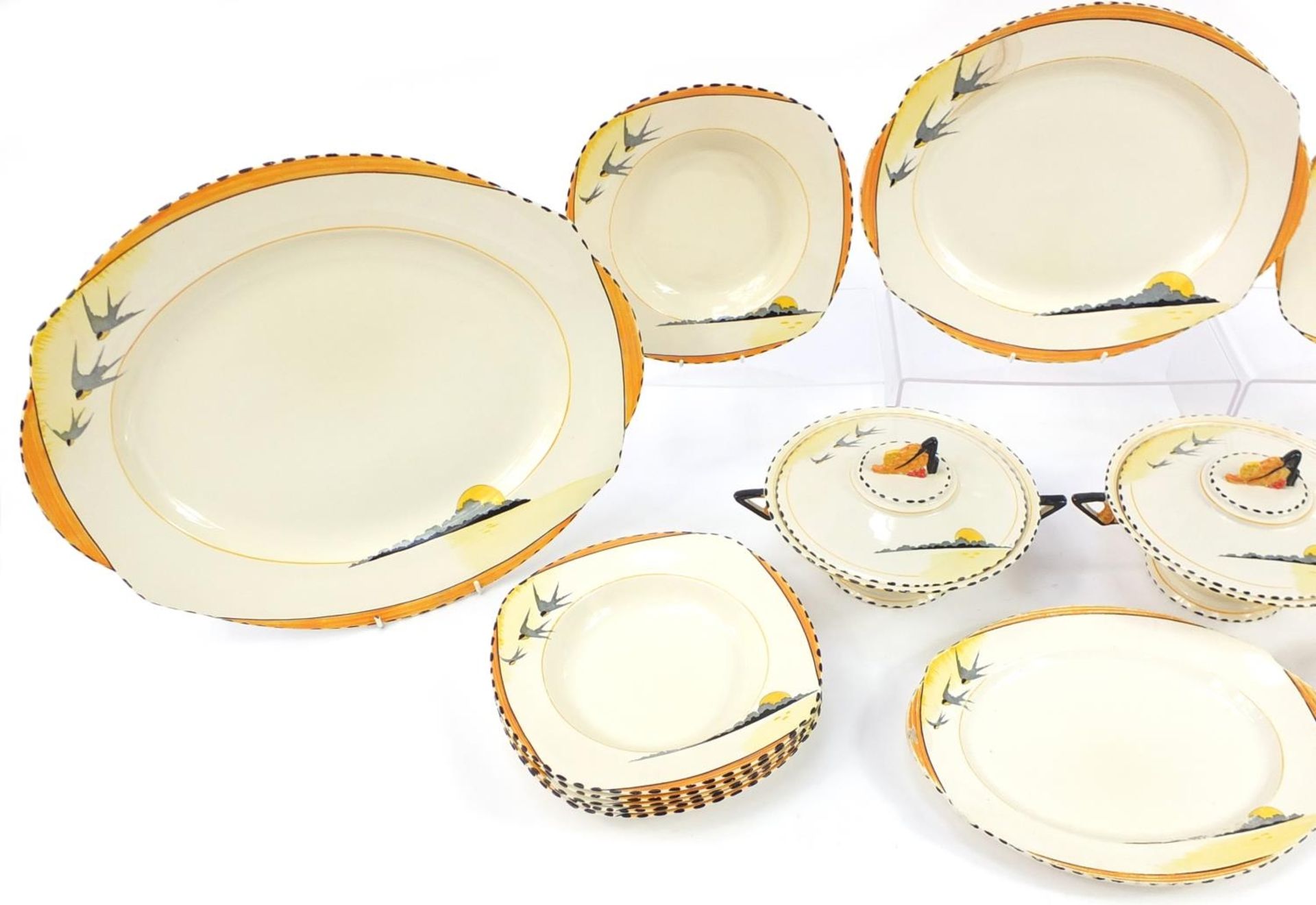Art Deco Burleigh Ware Sun Ray dinner ware, reg shape 772000, including meat platter and lidded - Bild 2 aus 4