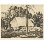 Elizabeth White - The Rick, pencil signed drypoint etching, limited edition 13/55, G Bennett label