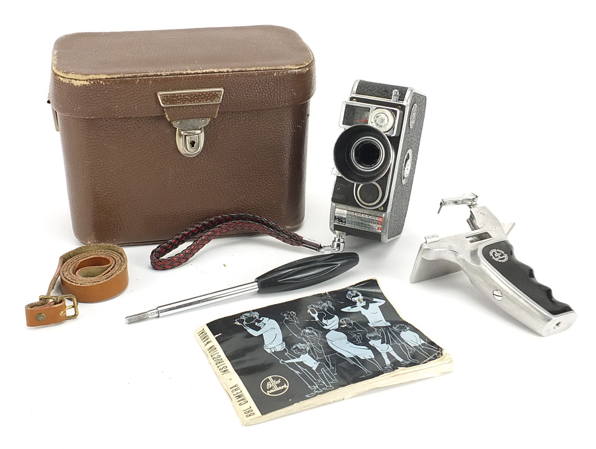 Bolex Paillard B8L camera with handle, case and instuctions, the case 20cm wide