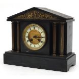 French black slate and brass mantle clock with enamelled chapter ring, 31.5cm wide