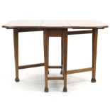 Arts and crafts oak drop leaf dining table, 76cm H x 91cm W x 37cm D when closed