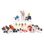 Collection of 1970s Micronauts Time Traveller figures and vehicles by Mego Corp