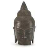 Thai patinated bronze Buddha head, 24cm high