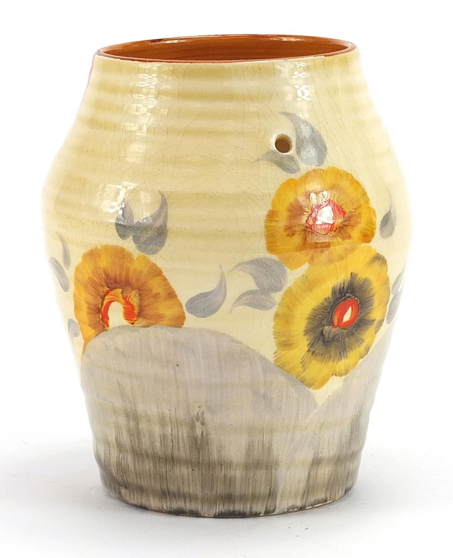 Clarice Cliff, Art Deco pottery lamp base hand painted in the Rhodanthe pattern, 15cm high - Image 2 of 4