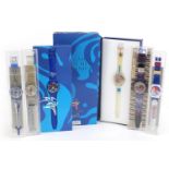 Swatch, six Swatch Collector's Club Olympic wristwatches with boxes and cases