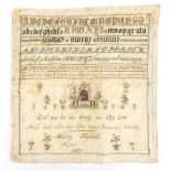 19th century embroidered sampler worked by Mary Tunbell 1875, 24cm x 24cm