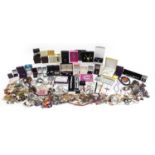 Large collection of costume jewellery and wristwatches, some silver, including necklaces,