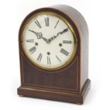 19th century dome topped inlaid mahogany bracket clock with Westminster chime striking on five