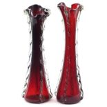 Large pair of Murano ruby glass vases, 52cm high