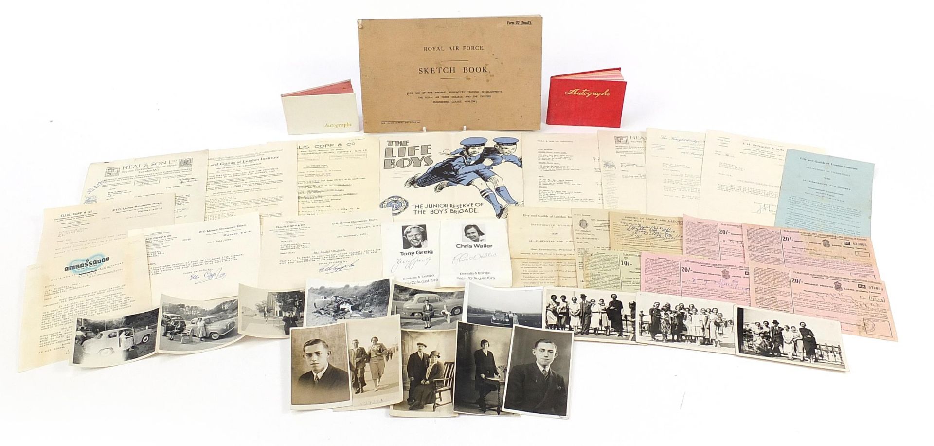 Ephemera including The Lifebuoys advertising poster, Heal & Son letter, Royal Air Force sketch