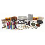 Sundry items, some militaria, including silver cufflinks, silver plated cigarette box and leather