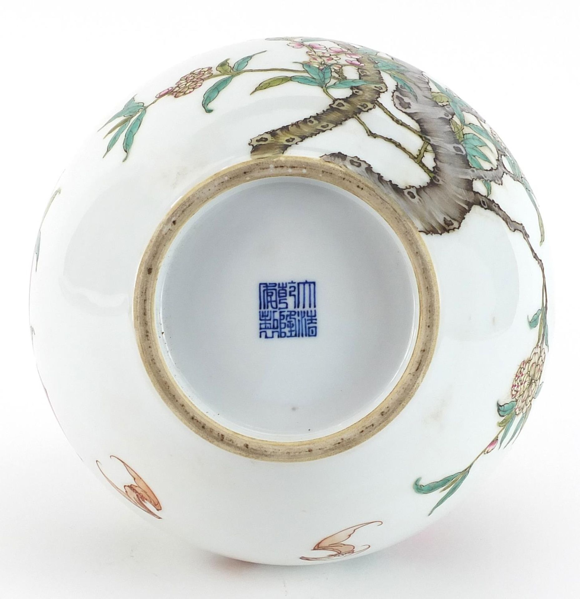 Chinese porcelain vase hand painted with bats amongst peach trees, six figure character marks to the - Image 3 of 3