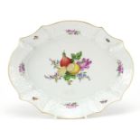 Meissen, German porcelain tray hand painted with fruit and flowers, numbered 1074 to the reverse,