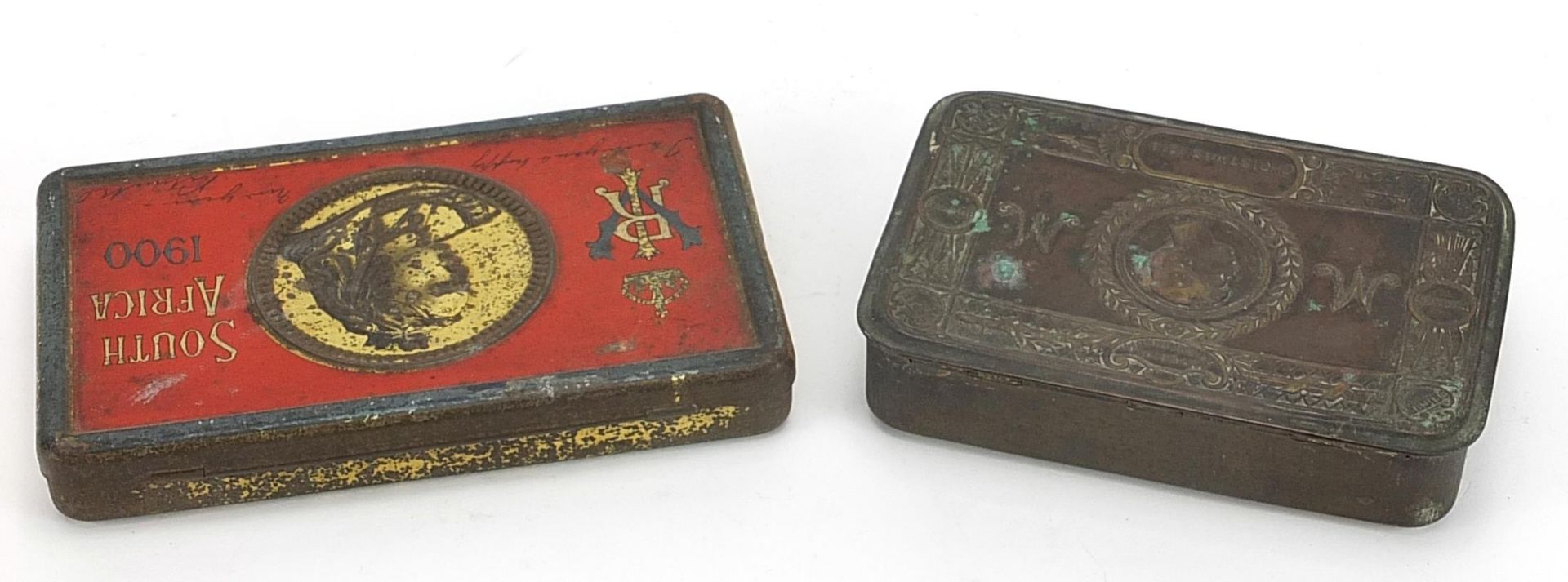 Two British military tins comprising a World War I Mary and South Africa chocolate, the largest 15. - Image 2 of 3