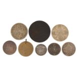 George III and later silver and copper coinage including 1787 shilling and 1723 sixpence, 73.g