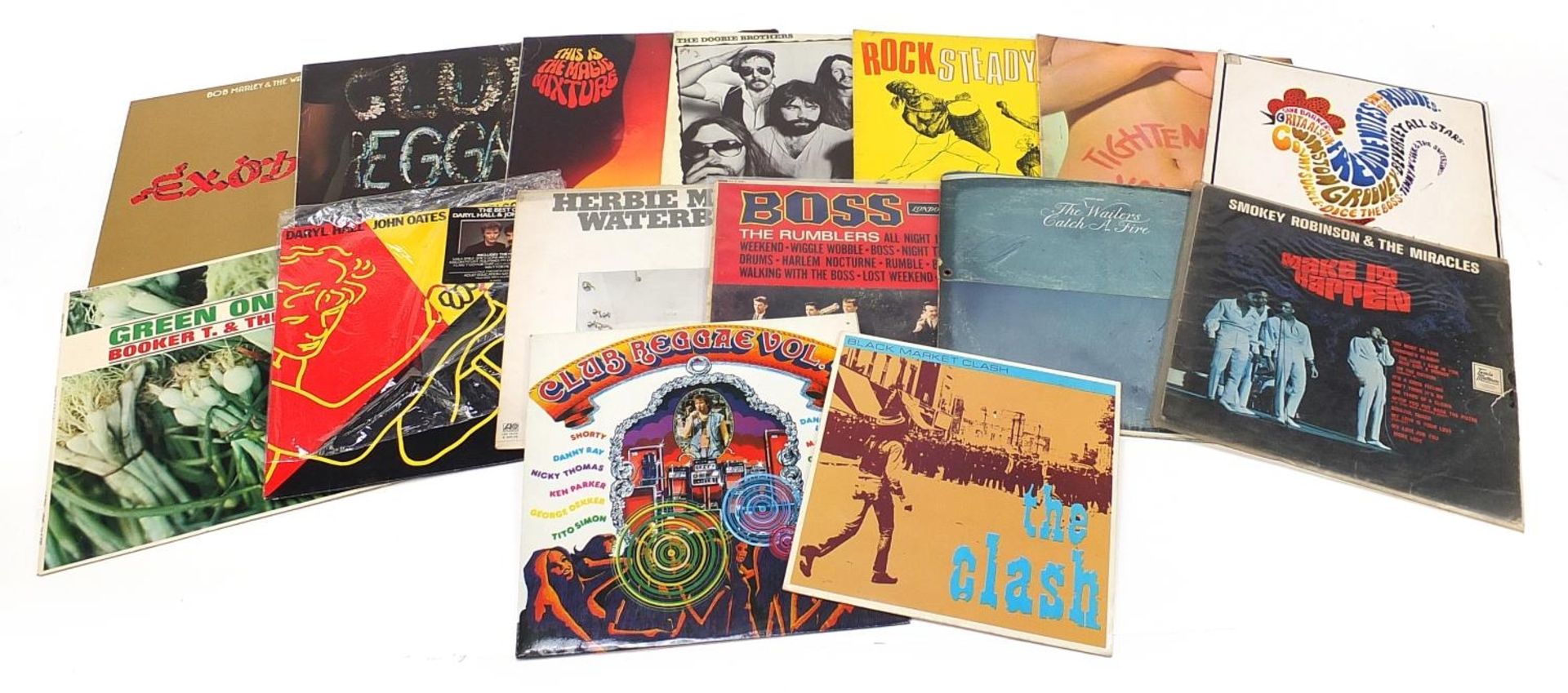 Vinyl LP records, some reggae including Boss The Rumblers, Green Onions by Booker T & The MGs and