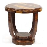 Art Deco style rosewood walnut effect occasional table with under tier, 60cm high x 60cm in diameter