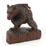 Large Black Forest carving of a bear with fish, 31cm wide
