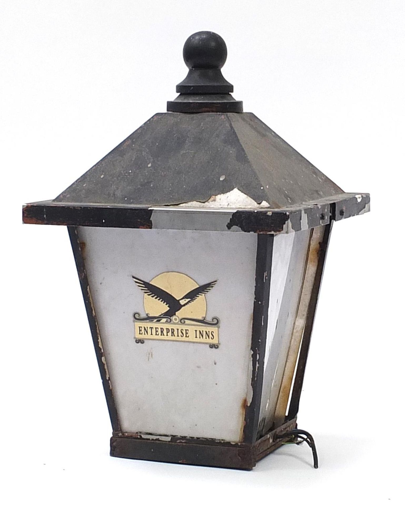Vintage black painted metal Enterprise Inns advertising street lantern, 68cm high - Image 2 of 3