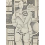 Manner of Fernand Leger - Abstract composition, female reading, French school pencil, mounted,