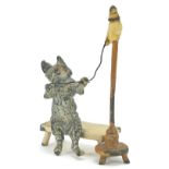 Novelty Austrian cold painted bronze study of a cat playing with a bird in the style of Franz