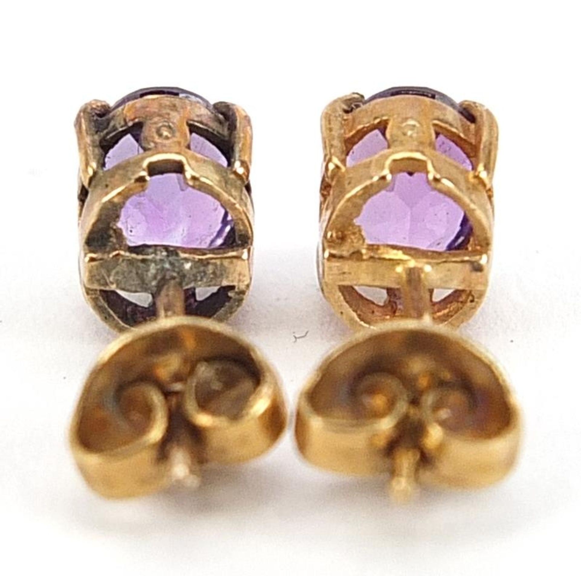 Pair of 9ct gold amethyst stud earrings, 7mm high, 1.6g - Image 3 of 3