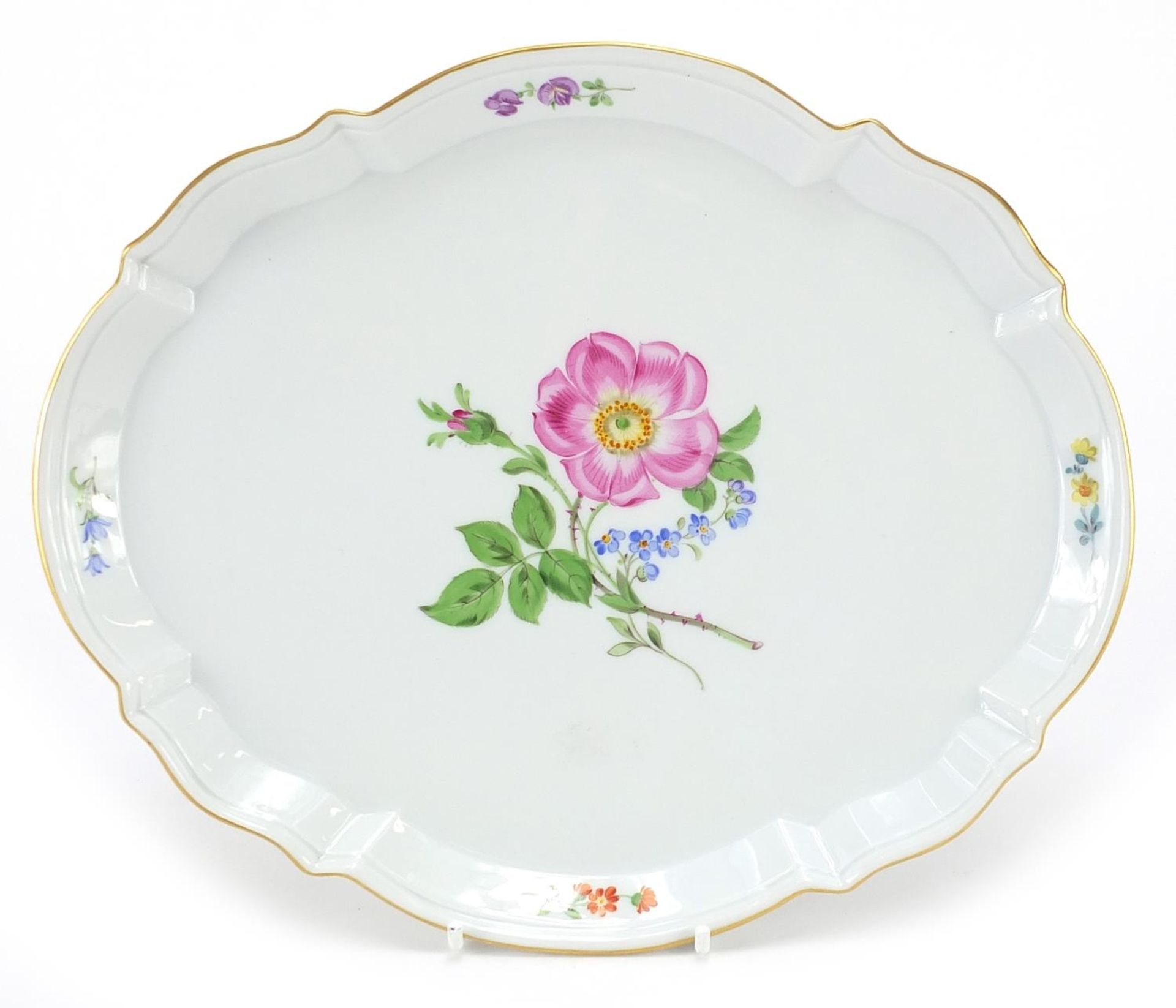 Meissen, German porcelain tray hand painted with flowers, 27cm wide