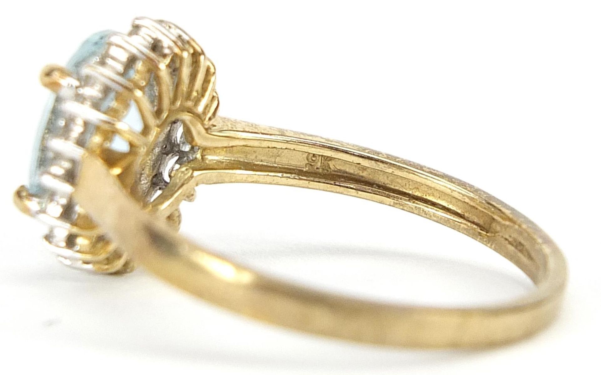 9ct gold aquamarine and diamond ring, size T, 3.3g - Image 3 of 3
