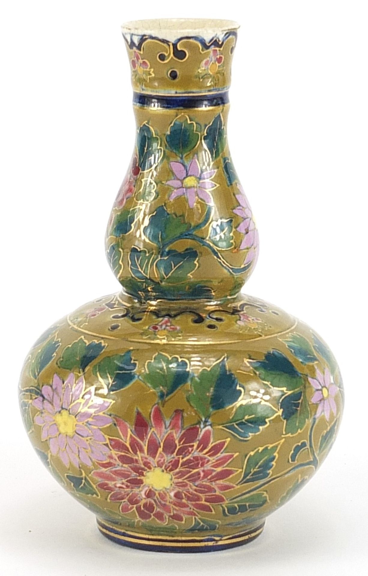 Zsolnay Pecs, Hungarian porcelain vase hand painted with flowers, stamped J Fischer Budapest to - Bild 2 aus 4