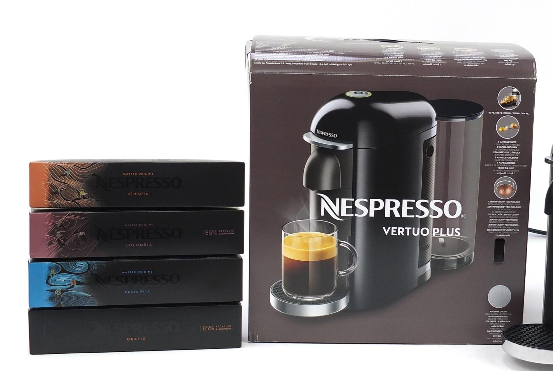 Nespresso Vertuo Plus coffee machine with box and four packets of pods - Image 2 of 4