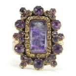 Antique unmarked gold amethyst cluster ring, (tests as 9ct gold) size L/M, 6.1g